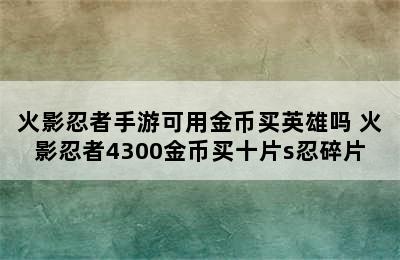 火影忍者手游可用金币买英雄吗 火影忍者4300金币买十片s忍碎片